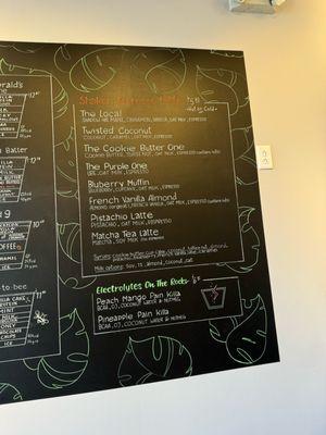 Coffee/Latte menu at new location