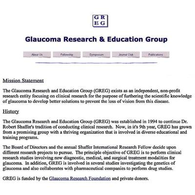 Old screen grab from their now-defunct GlaucomaGroup.org web site. The site's gone but they're still operating.