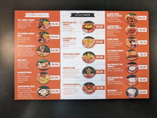 ChicknCone menu