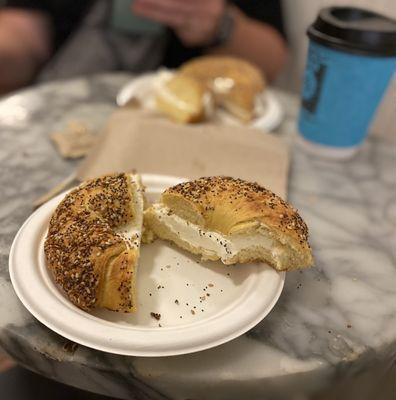 Everything bagel with cream cheese