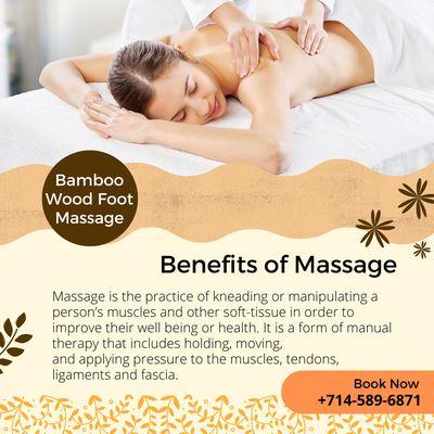 Bamboo Wood Foot Massage
 14072 Magnolia St STE 208, Westminster, CA 92683
 Call us at 714-589-6871