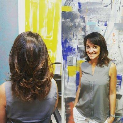 balyage and layered cut w round brush blowout