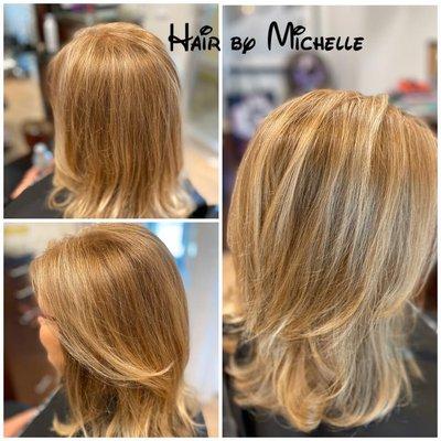 Summer blonde highlights with a cut and style