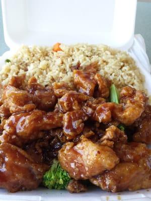 General Tso's chicken combo comes with rice, an eggroll and a fortune cookie