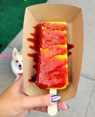 Mango paleta with watermelon & mango chamoy with Tajin sprinkle. Pup not included