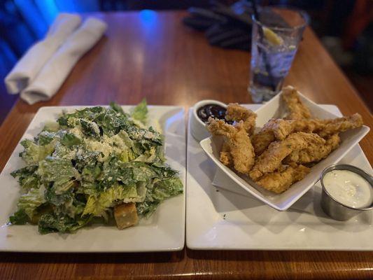 Caesar Salad and Southern Fried Chicken appetizers