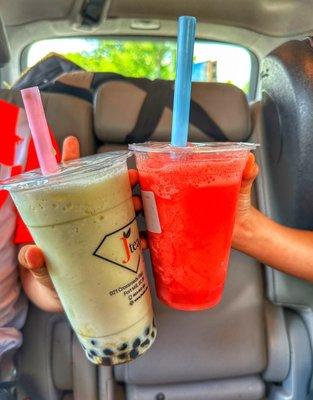 Brown Sugar Boba Tea & Strawberry Slushie