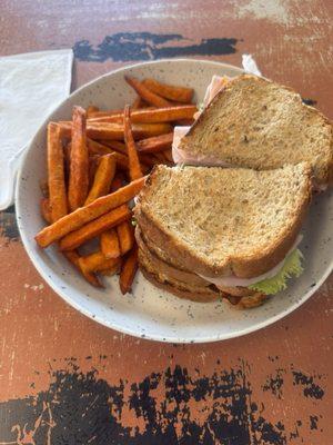 Daily's Club with sweet potato fries