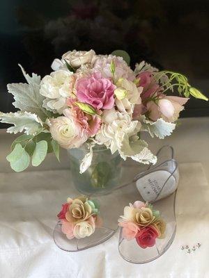 My grandmother's treasured shoes that inspired the flowers for the funeral.