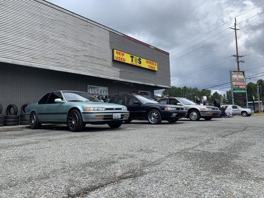 My accord wagon (middle) with some new shoes.