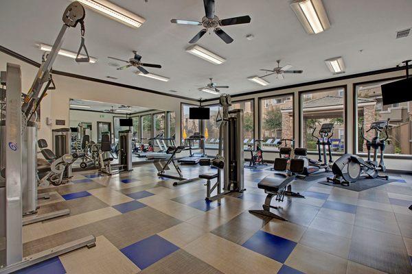 24-hour fitness center with free weights at Broadleaf Apartments