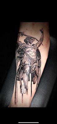 Saint Michael stippling tattoo