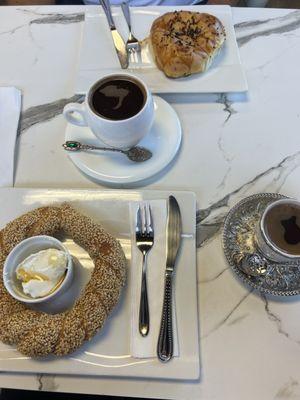 Cheese bread, simit, and Turkish coffee