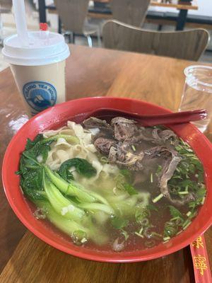 Beef brisket with shaved noodle soup