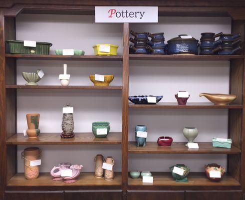 Pottery by Weller, Haeger, McCoy, Roseville, and Rookwood.