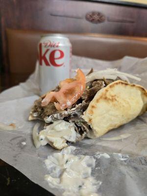 Lamb gyro with a diet coke.