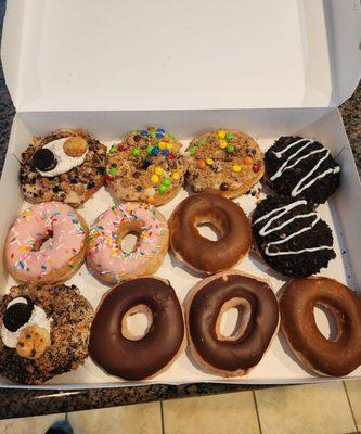 Assorted dozen with chips ahoy donuts ($20.99):  indulgence via drive-thru, 10/10!