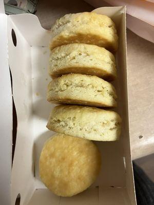 6 biscuits, missing one.