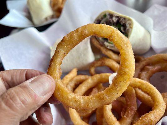 Onion rings were delicious and crunchy.