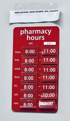 CVS Indoor-posted pharmacy hours. This Yelp listing - 1396 2nd Ave - is the official business addy on CVS site, btw.