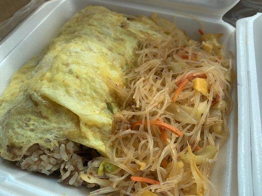 Adobo fried rice omelette and Pancit combo