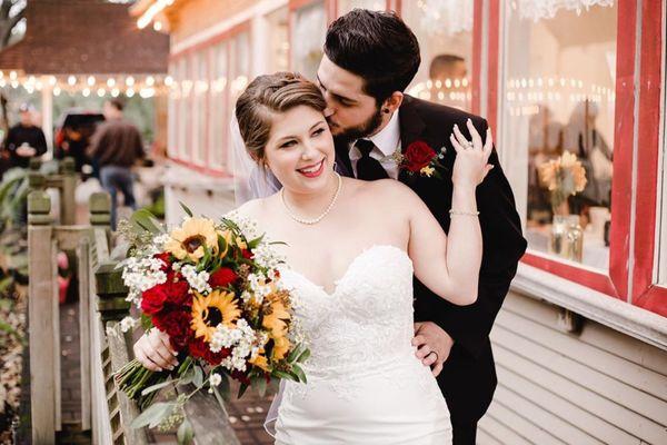 Small intimate wedding bride and groom