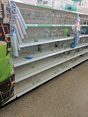 Large expanses of empty shelves are the average here. Nothing to sell but the lights are still on.