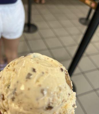 They were out of waffle cones so had to get a mini cone with one scoop which came to over $5, The flavor is Reese's.