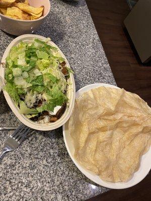 Steak bowl with tortila on the side