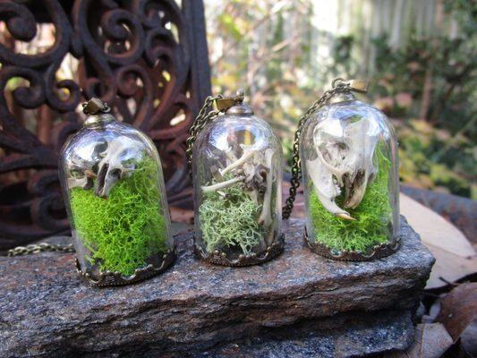 "Owls Ate it First" pendants made with rodent bones recovered from owl pellets