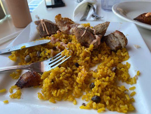 Rice with pigeon peas and pernil.