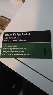 Our first business card for Johnny B's Pest Control.