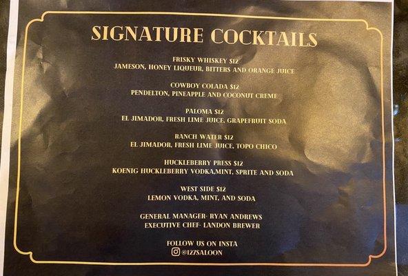 Cocktail menu