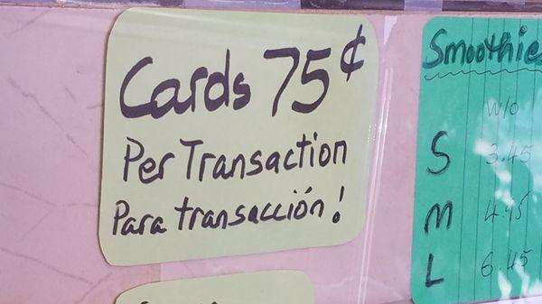 ARE YOU USING YOUR CARD? $.75 CHARGE!