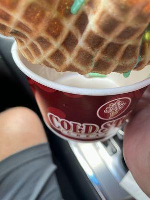 Waffle cone doesn't fill container