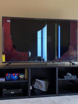 A broken tv courtesy of Pilot Freight.