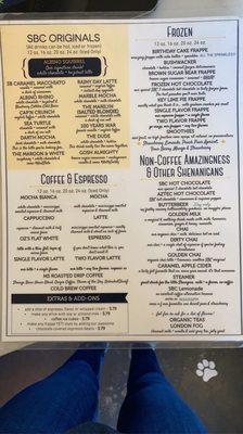 Coffee menu with cute descriptions