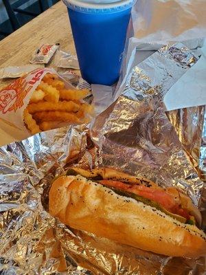 Hot dog, fries, and pop