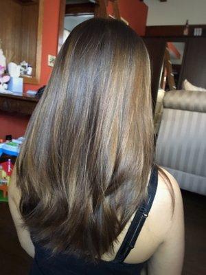 Subtle blonde highlights and hair cut done by Crystal. I love how the highlights look so natural!