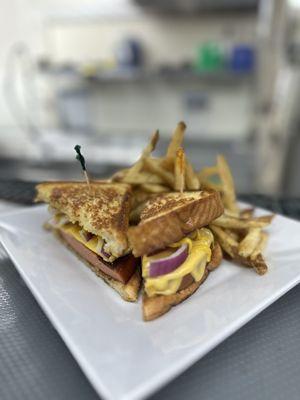 Lee's fried bologna sandwich and fries