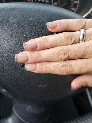 Ombre gel polish on Tina's acrylic job. Awesome!