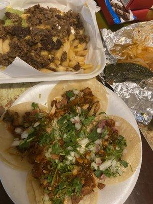 Viagra tacos, carne asada fries