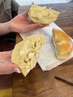 stale bagel with butter not spread