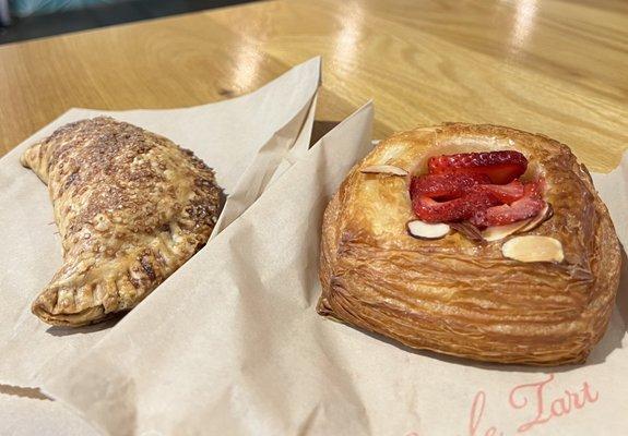 Apple cheddar turnover (unique. cheese and apple fit well) and cream cheese danish (the bread itself was AMAZING. Both crispy and chewy)