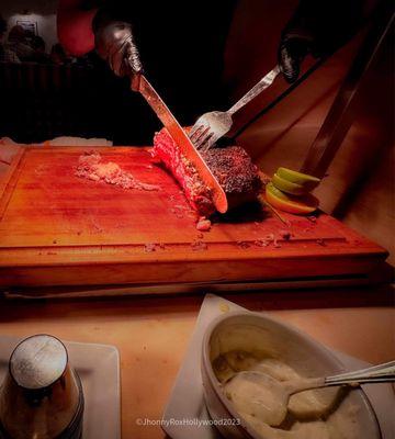 Prime Rib was delicious and carved by staff.