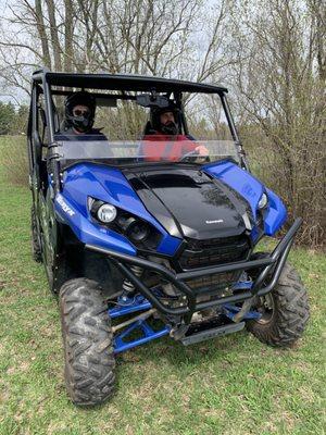 Helmets included, direct trail access to over thousand miles of winding, hilly, and heavily forested trails.  Lots of places to stop & eat