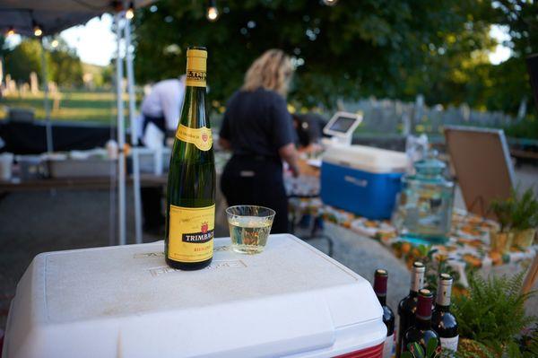 Wine by the glass or bottle and beer on tap