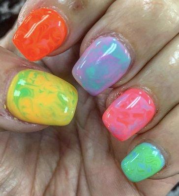 Neon marble nails! Absolutely love them!! Will definitely be coming back!