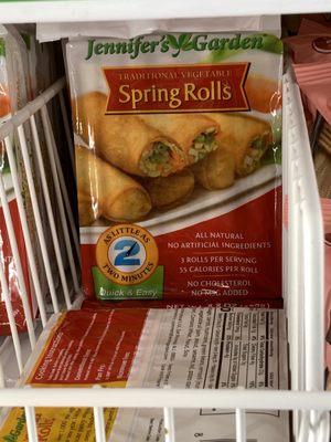 Vegan spring rolls in store freezer section