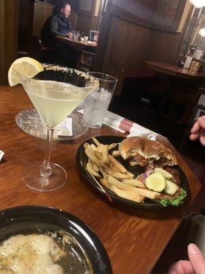 Burger and lemon drop martini